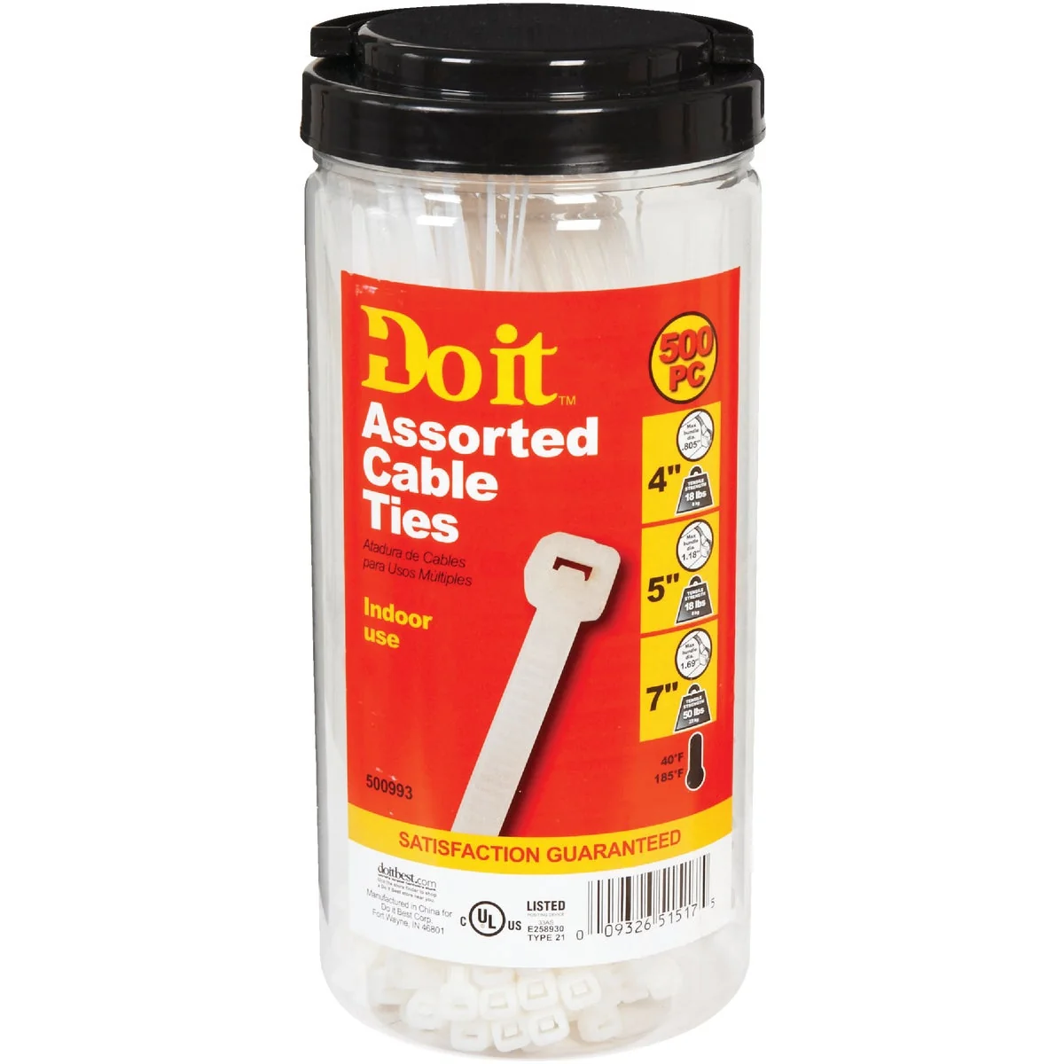 Verified Do it Self-Locking Molded Nylon Natural Cable Tie Assortment 500-Piece Smooth