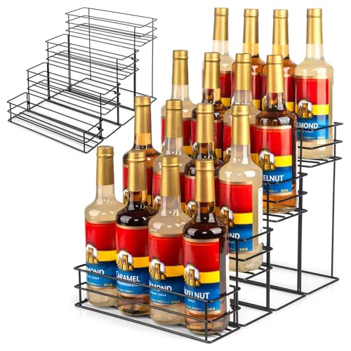 Healthy 16 Bottle Capacity Coffee Syrup Organizer 4 Tier Coffee Syrup Stand Shelf for Coffee Bar Accessories for Coffee Bar Kitchen Small Wine Rack for Bar Family Storage for Syrup Wine Dressing 16 Count Verified