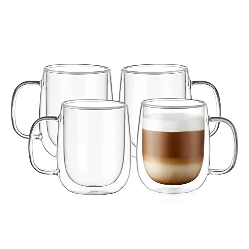 Original Large Double Wall Glass Coffee Mug 15.2oz 4 Count Casual