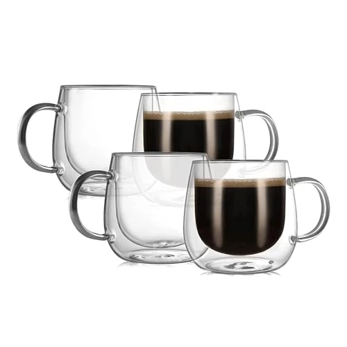 Recyclable 12oz Double Walled Glass Coffee Mugs 4 Count Refined