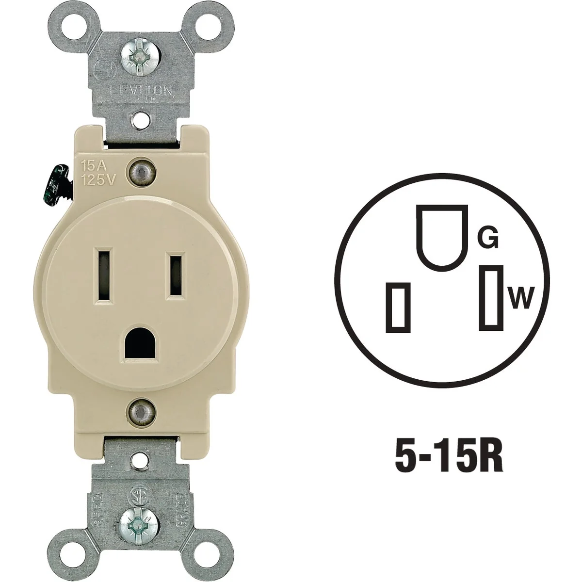 Reliable Leviton 15A Ivory Commercial Grade 5-15R Tamper Resistant Single Outlet Sophisticated