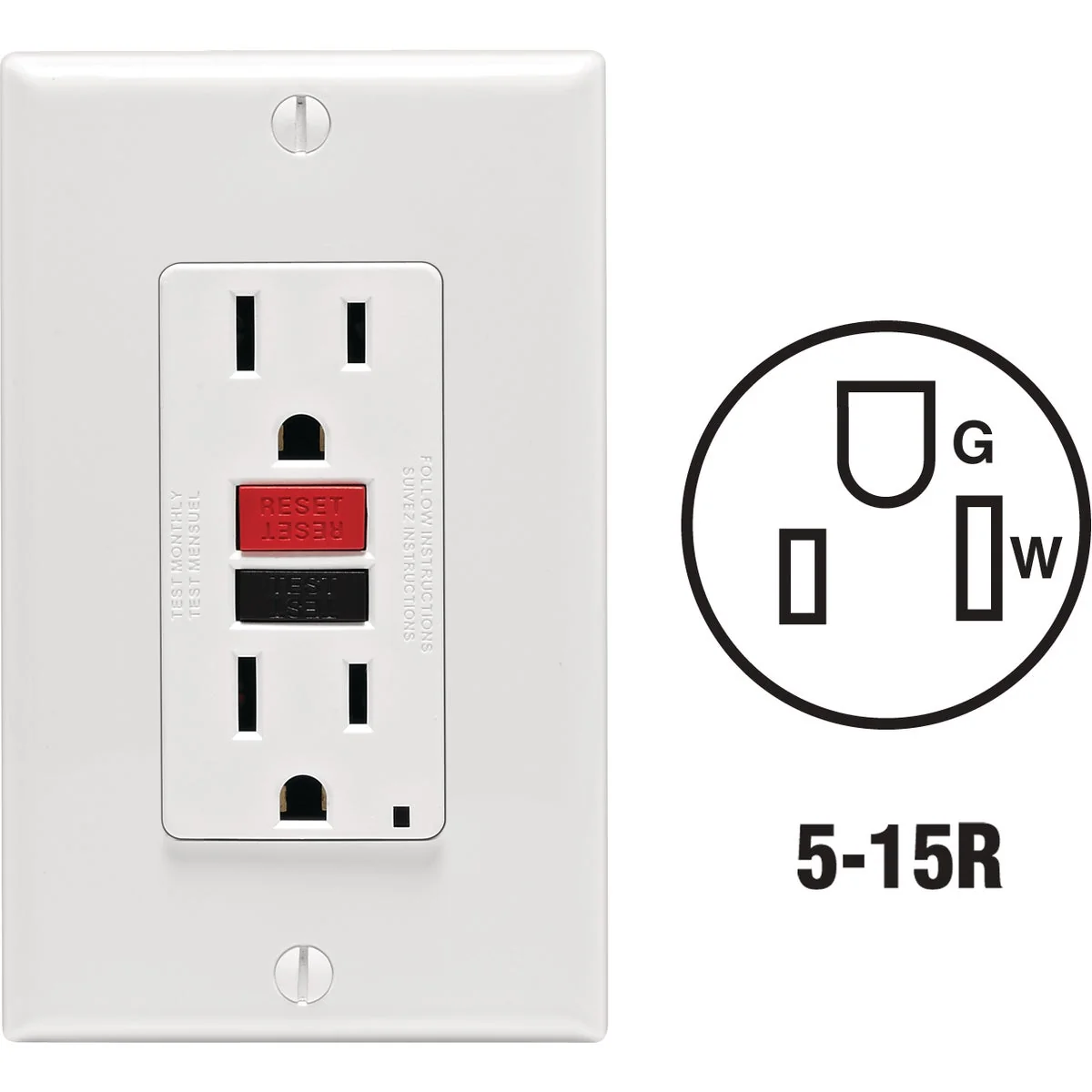 Proven Leviton SmartlockPro Self-Test 15A White Residential Grade 5-15R GFCI Outlet with Wall Plate First-Class