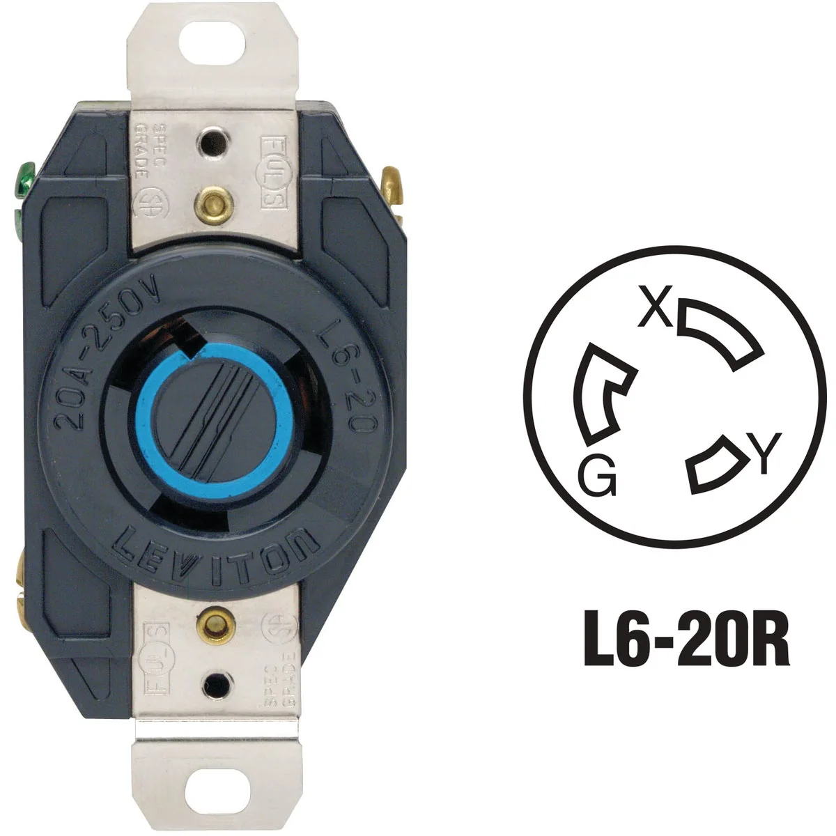 Verified Leviton 20A 250V Black Industrial Grade L6-20R Locking Outlet Receptacle Safe