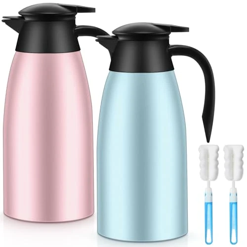 Green 2 Pcs Thermal Coffee Carafe Insulated Stainless Steel Coffee Carafe for Hot Liquid Vacuum Thermal Pot Creamer Pitcher Dispenser with Brushes Keeping Hot Water Milk Minimalist
