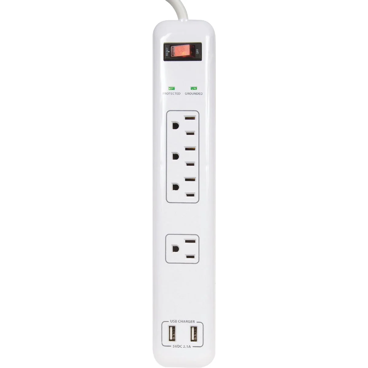 Contemporary Prime Wire Cable 4-Outlet 1200J White Surge Protector Strip with USB Charger 4 Ft. Cord Quality