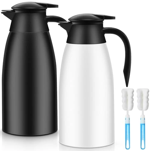Elite 2 Pcs Thermal Coffee Carafe Insulated Stainless Steel Coffee Carafe for Hot Liquid Vacuum Thermal Pot Creamer Pitcher Dispenser with Brushes Keeping Hot Water Milk Clean