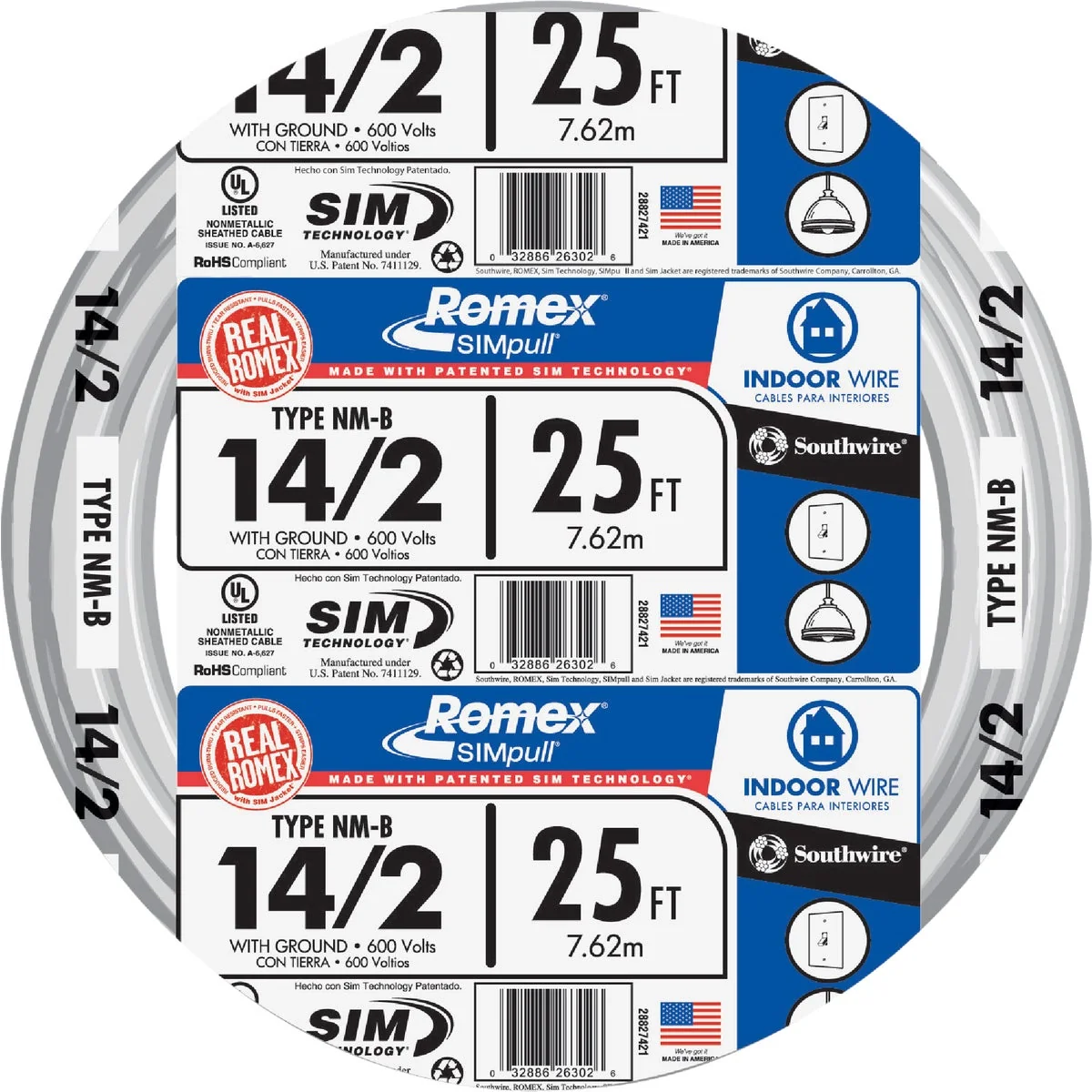Refined Romex 25 Ft. 14-2 Solid White NMW G Electrical Wire Artisan