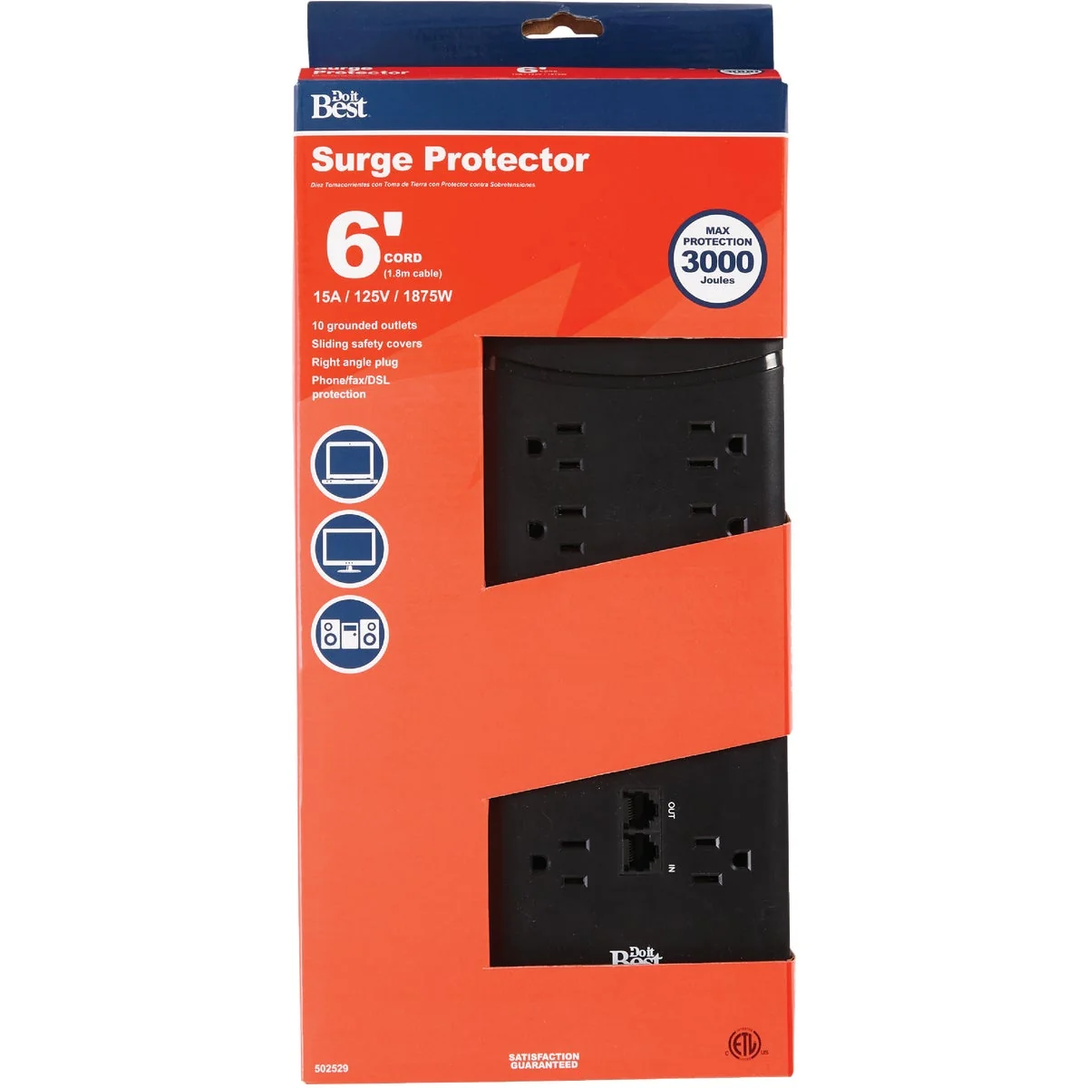High-Performance Do it 10-Outlet 3000J Black Surge Protector Strip with Phone Line Protection 6 Ft. Cord Easy-to-Use