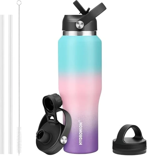 Elegant 40 oz Insulated Water Bottle with Straw fit in Car Cup Holder Soft