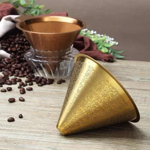 Efficient Golden Dripper Reusable Stainless Steel Coffee Filter Paperless Cone Filter for Drip Coffee Makers Eco Original Design