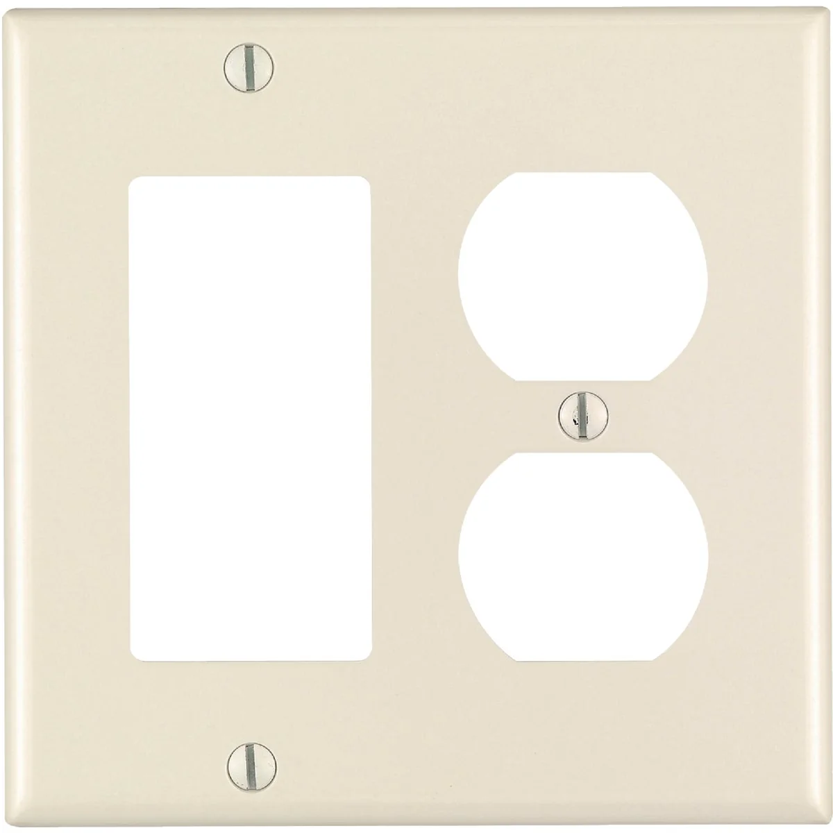 Traditional Leviton 2-Gang Smooth Plastic Single Rocker Duplex Outlet Wall Plate Light Almond Secure