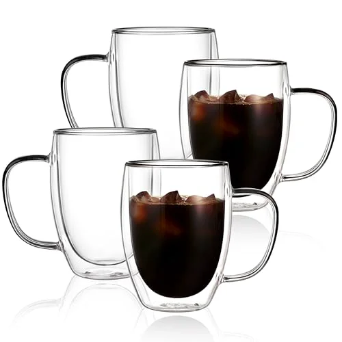 Next-Generation 12oz Double Walled Glass Coffee Mugs 4 Count Verified