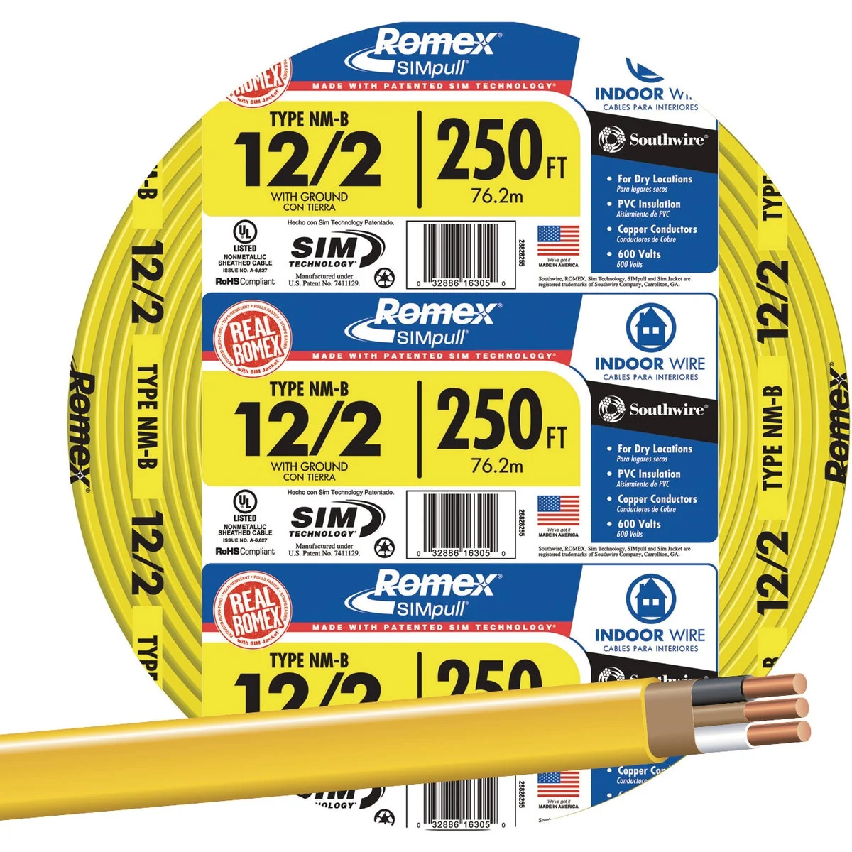 Effective Romex 250 Ft. 12-2 Solid Yellow NMW G Electrical Wire Fashionable