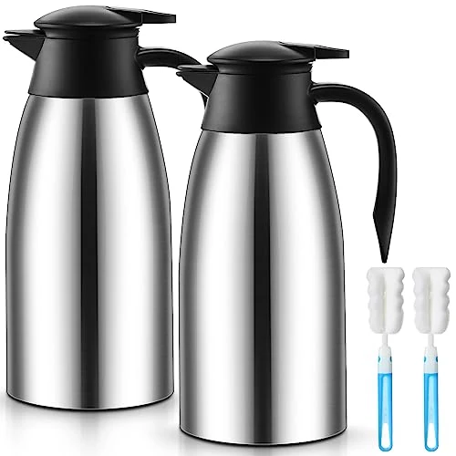 Elegant 2 Pcs Thermal Coffee Carafe Insulated Stainless Steel Coffee Carafe for Hot Liquid Vacuum Thermal Pot Creamer Pitcher Dispenser with Brushes Keeping Hot Water Milk 2 Count Contemporary