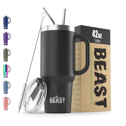 Durable Beast 42 oz Tumbler with Handle Stainless Steel Vacuum Insulated Coffee Ice Cup Double Wall Travel Flask High-End