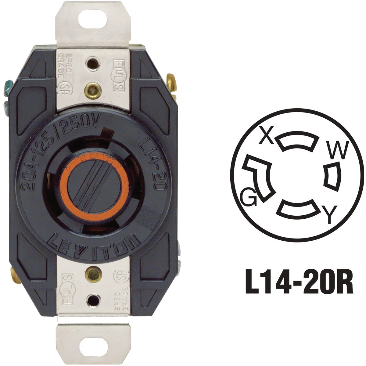 Flexible Leviton 20A 125V 250V Black Industrial Grade L14-20R Locking Outlet Receptacle Original Design