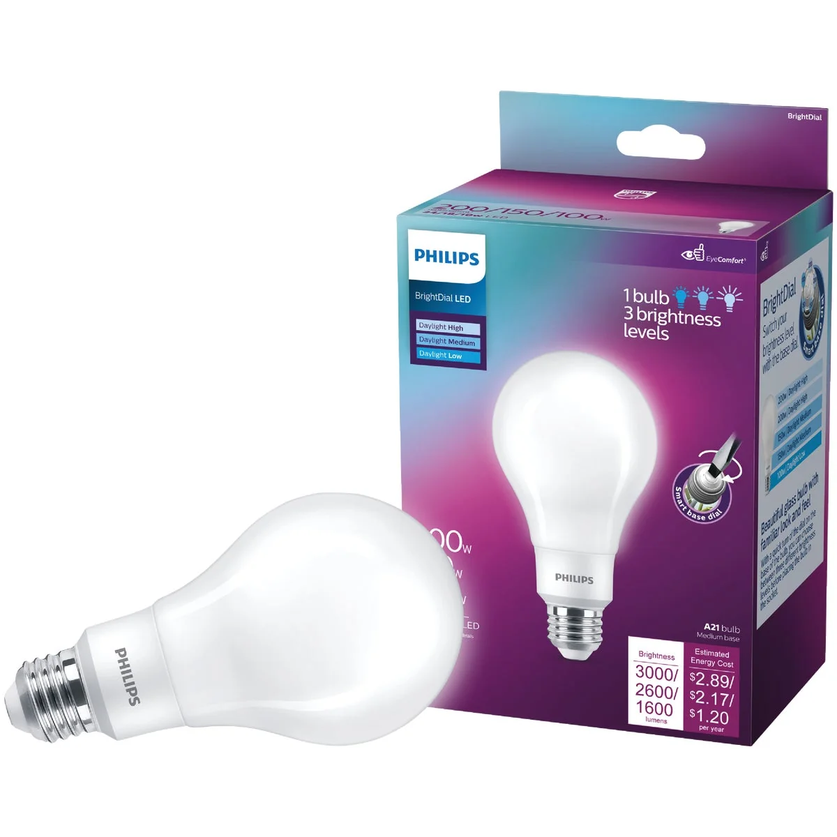 Practical Philips BrightDial 200 150 100W Equivalent Daylight A21 Medium LED Light Bulb Detailed