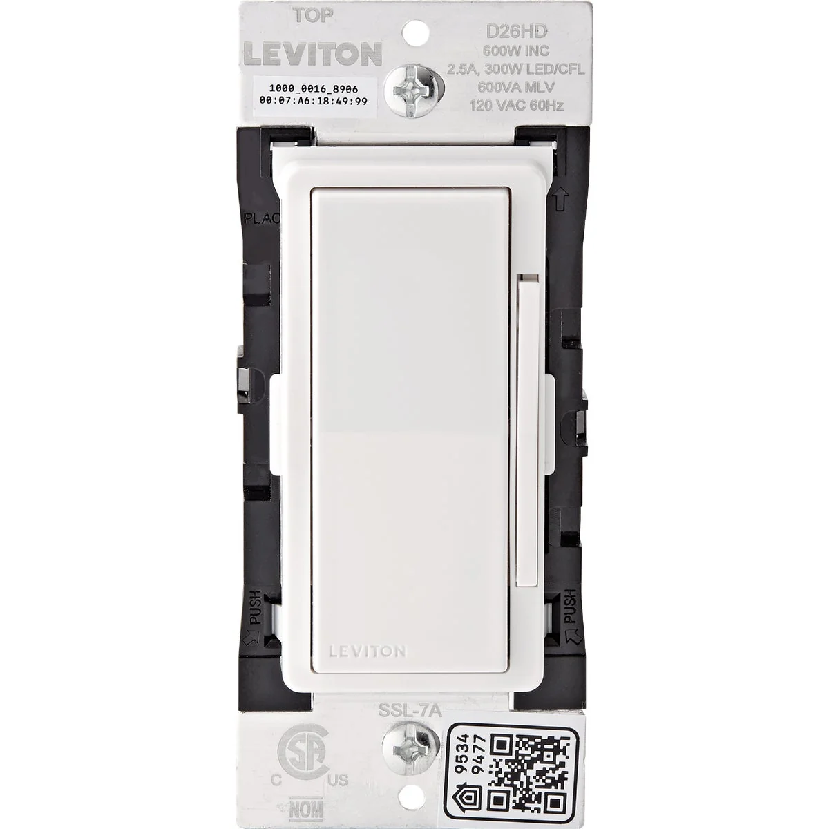 Organic Leviton Decora Smart White 600W 120V Rocker Dimmer Switch Minimalist