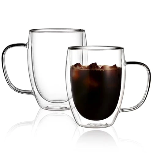 User-Friendly 12oz Double Walled Glass Coffee Mugs 2 Count High-Quality