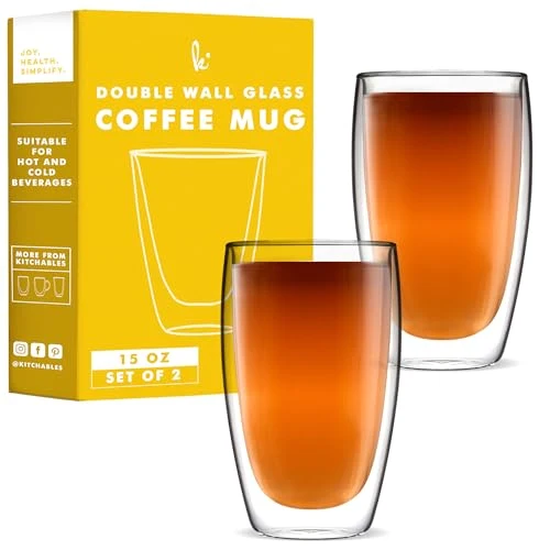 Refined Double Walled Glass Coffee Mugs Set of 2 2 Count Casual