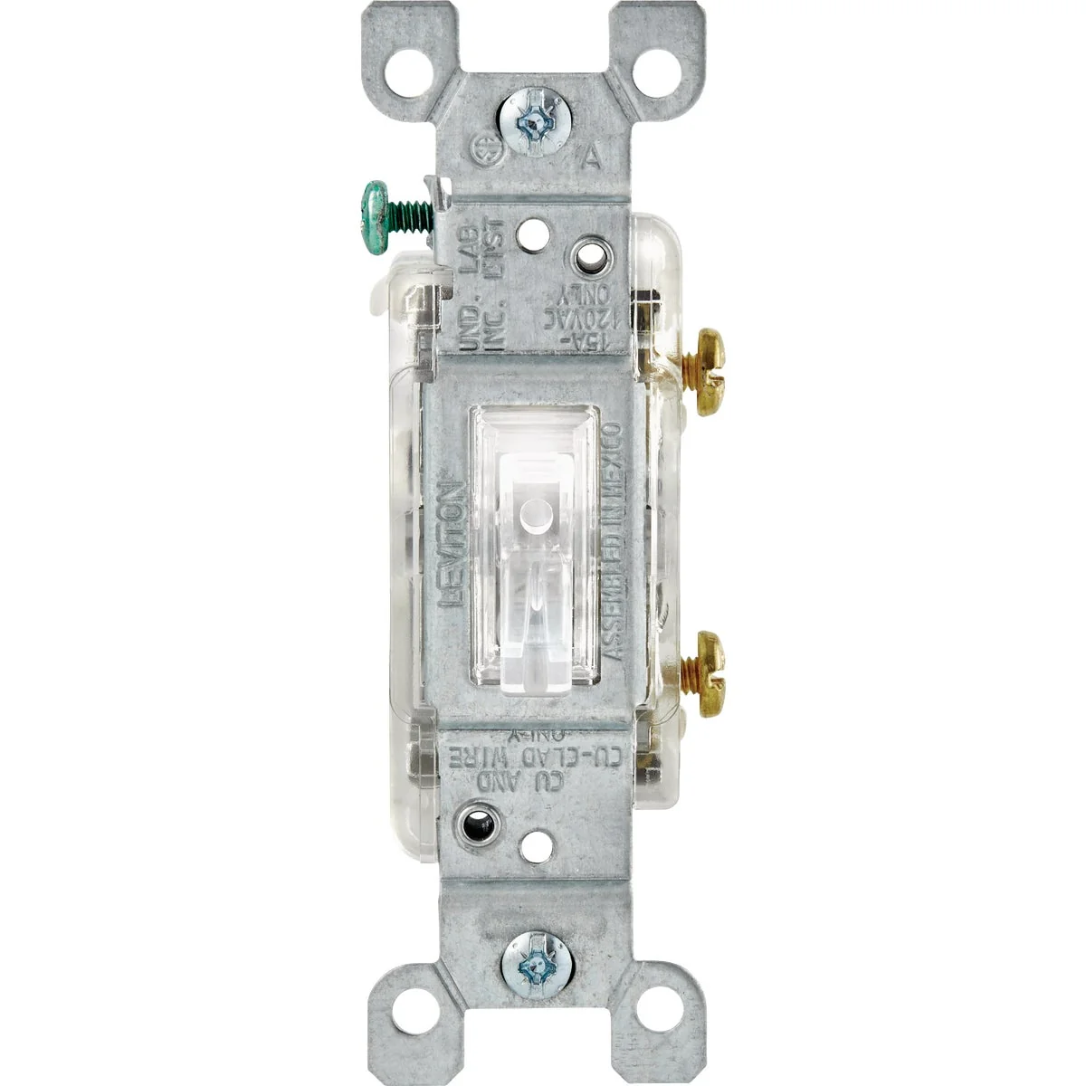 Environmentally Friendly Leviton Residential Grade 15A Illuminated Toggle Single Pole Switch Clear High-End