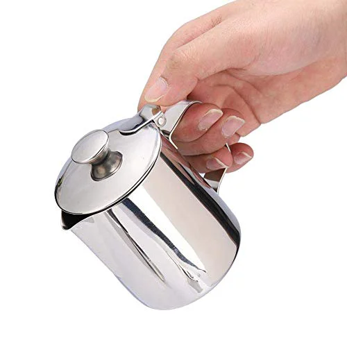Excellent Stainless Steel Coffee Cup Mug Milk Frothing Pitcher Jug with Lid for Latte Coffee Art for Office Kitchen with handle Responsible
