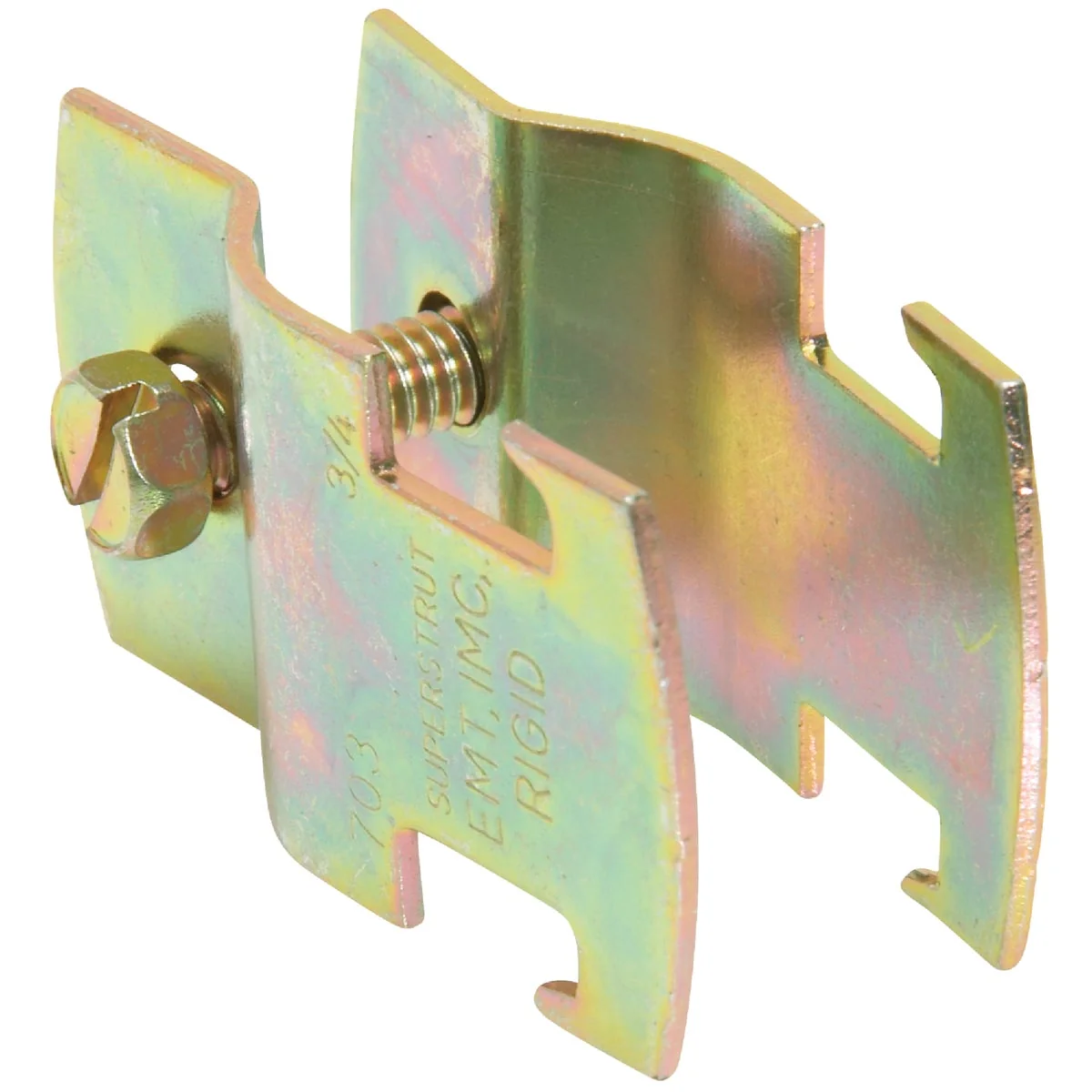 Carefully Designed Superstrut 3 4 In. Gold Galvanized Electroplated Zinc Universal Pipe Clamp Easy-to-Use