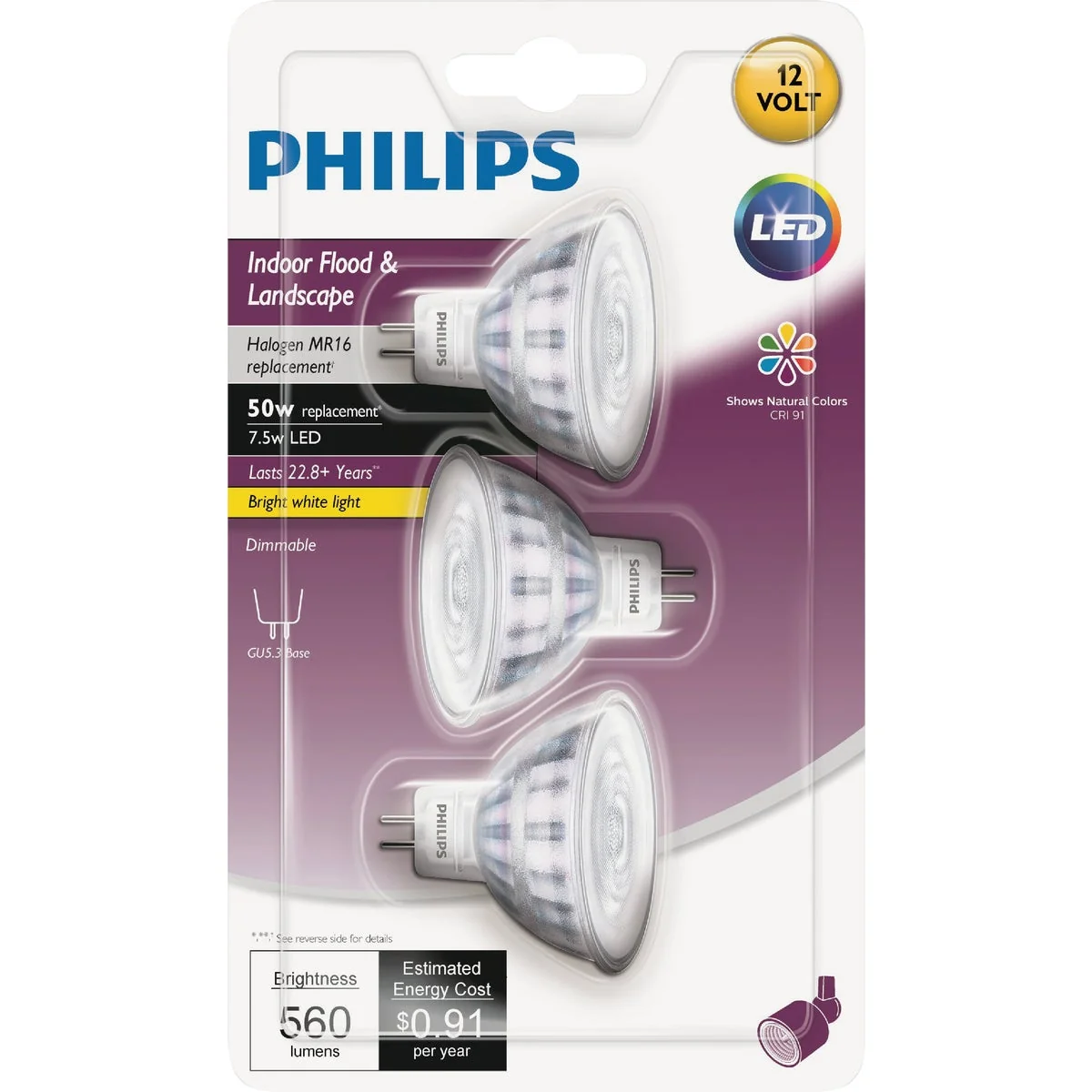 Original Philips Classic Glass 50W Equivalent Bright White MR16 GU5.3 LED Floodlight Light Bulb 3-Pack Optimized