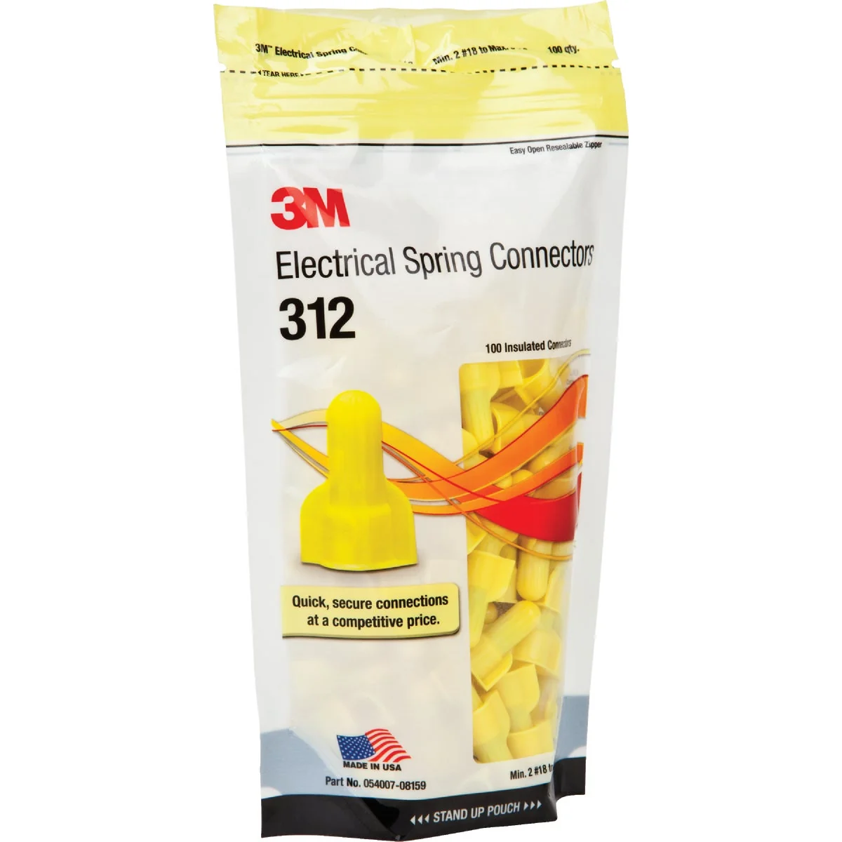 Breathable 3M Medium Yellow 22AWG to 8AWG Wing Wire Connector 100-Pack Smooth