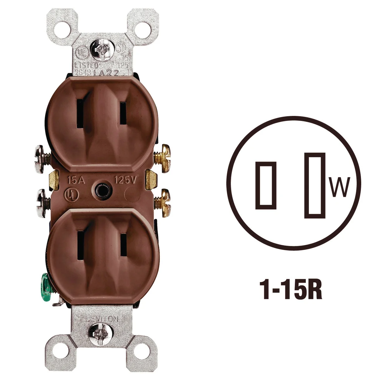 First-Class Leviton 15A Brown Residential Grade 1-15R Duplex Outlet Quality