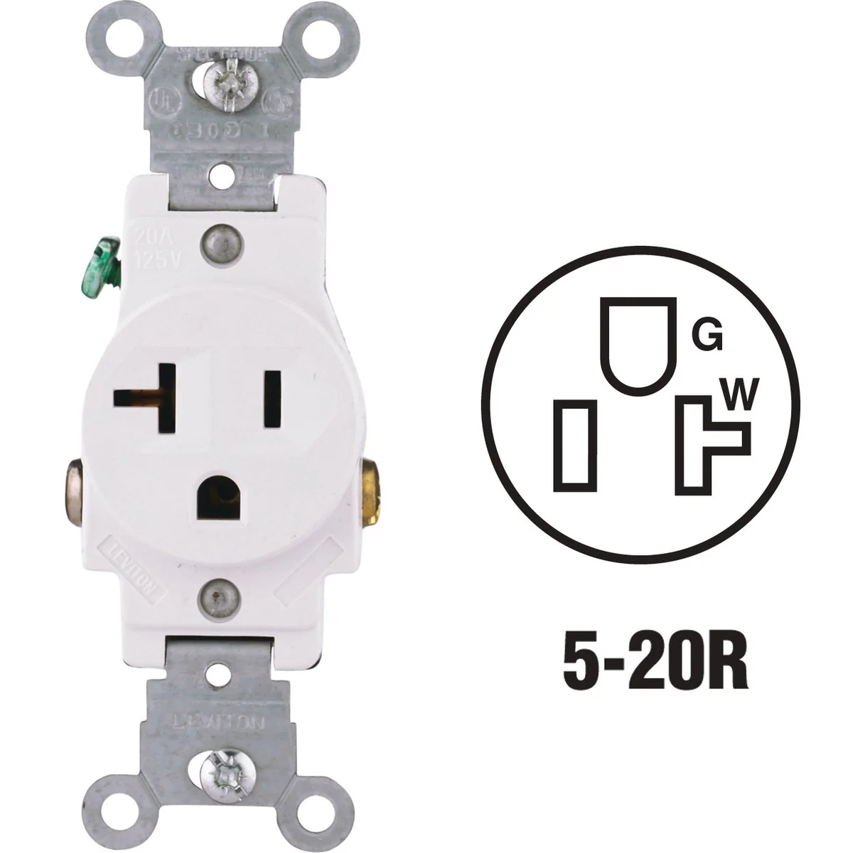 Exceptional Leviton 20A White Commercial Grade 5-20R Shallow Single Outlet Refined