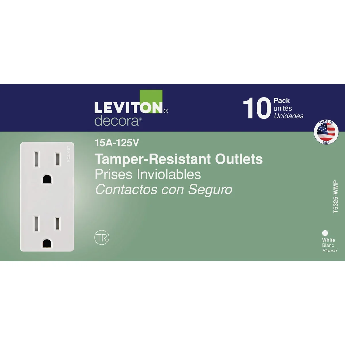 Elite Leviton Decora 15A White Tamper Resistant 5-15R Duplex Outlet 10-Pack Casual