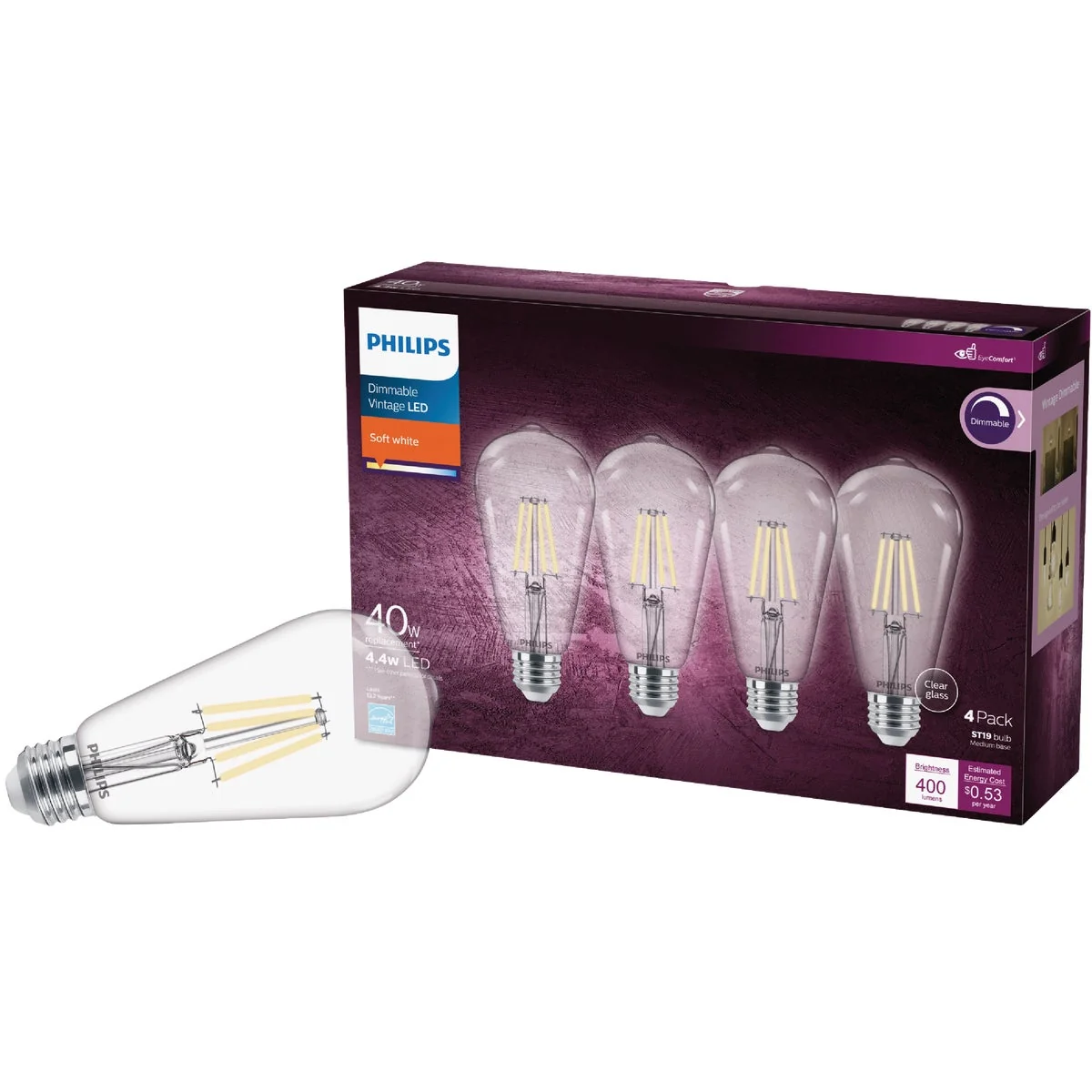 Selected Philips Vintage 40W Equivalent Soft White ST19 Medium LED Decorative Light Bulb 4-Pack Responsible