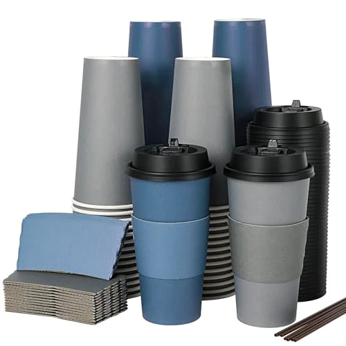Professional 100 Pack 20 oz Disposable Coffee Cups with Lid 100 Count Organic
