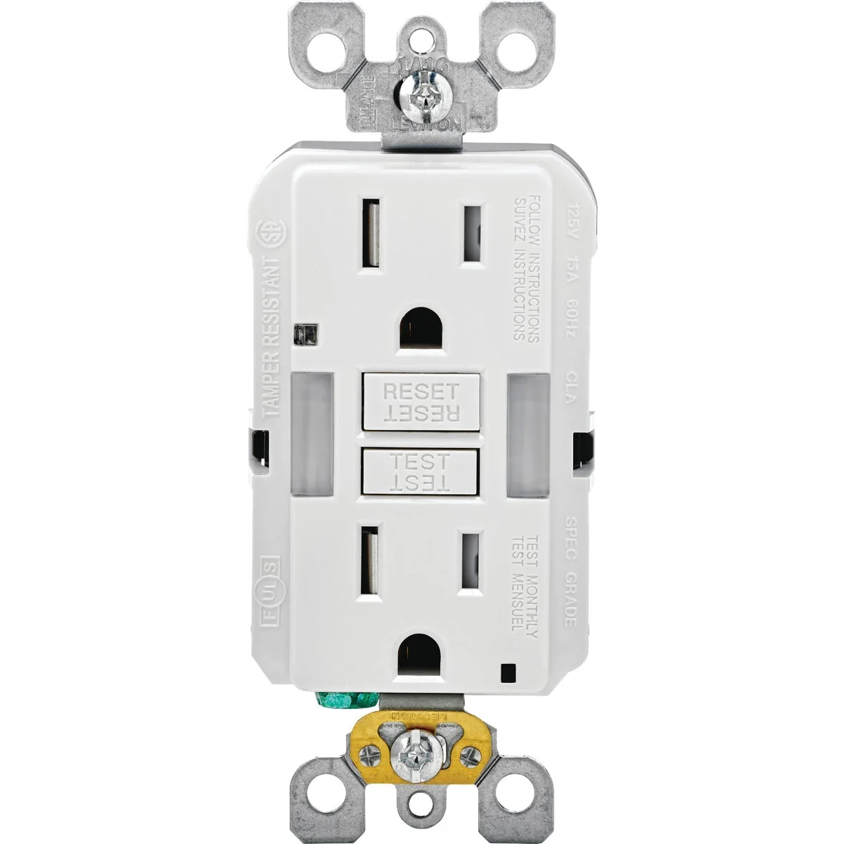 Fast Leviton SmartLockPro Self-Test 15A White Tamper Resistant 5-15R GFCI Outlet Modern