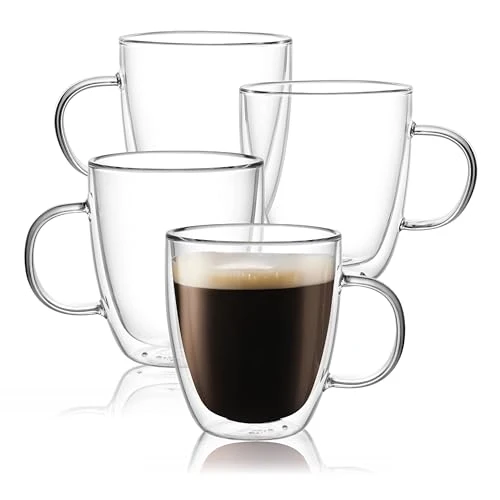 Comfortable Large Glass Coffee Mugs 17oz 4 Count Official