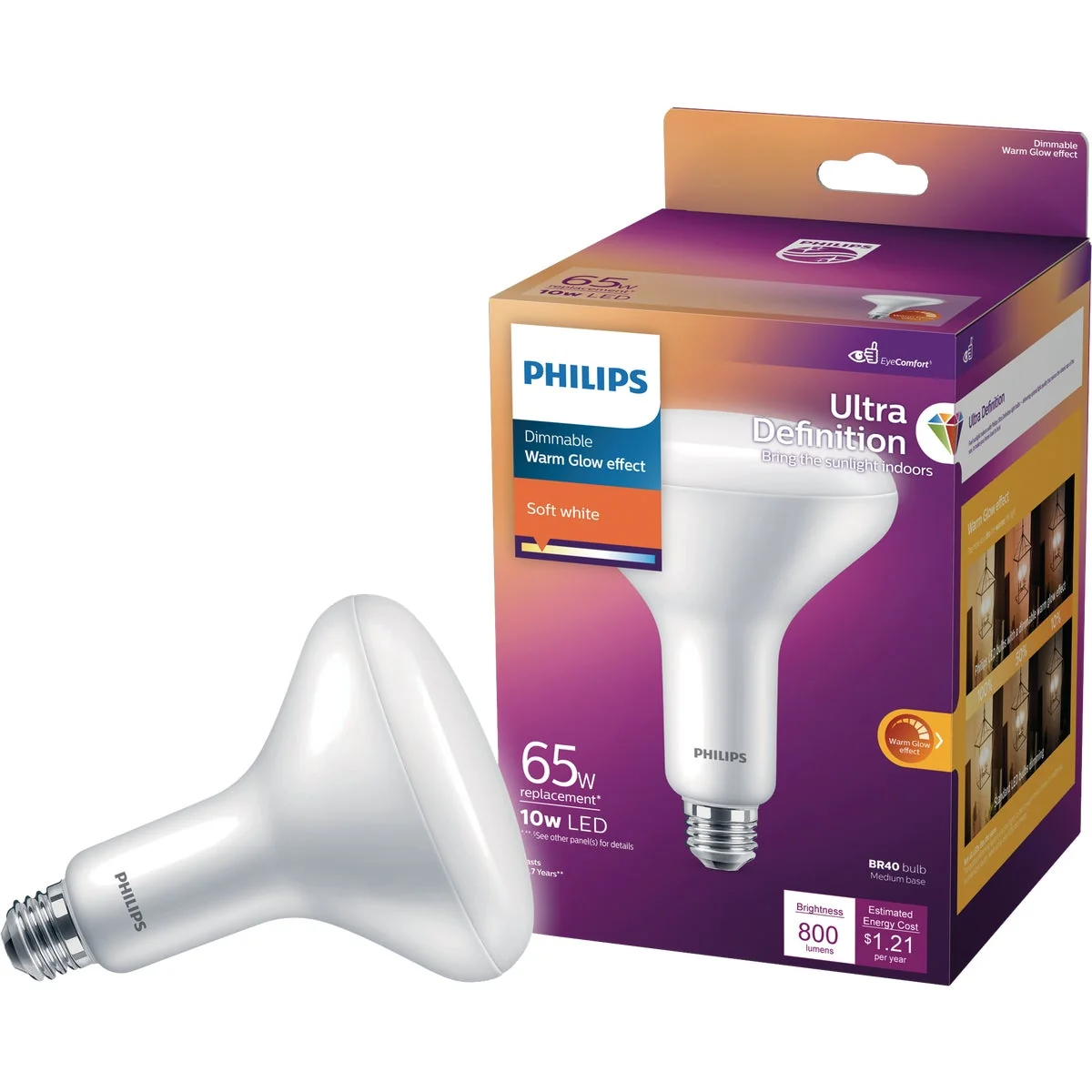 Practical Philips Warm Glow Ultra Definition 65W Equivalent Soft White BR40 Medium Dimmable LED Floodlight Light Bulb Fashionable