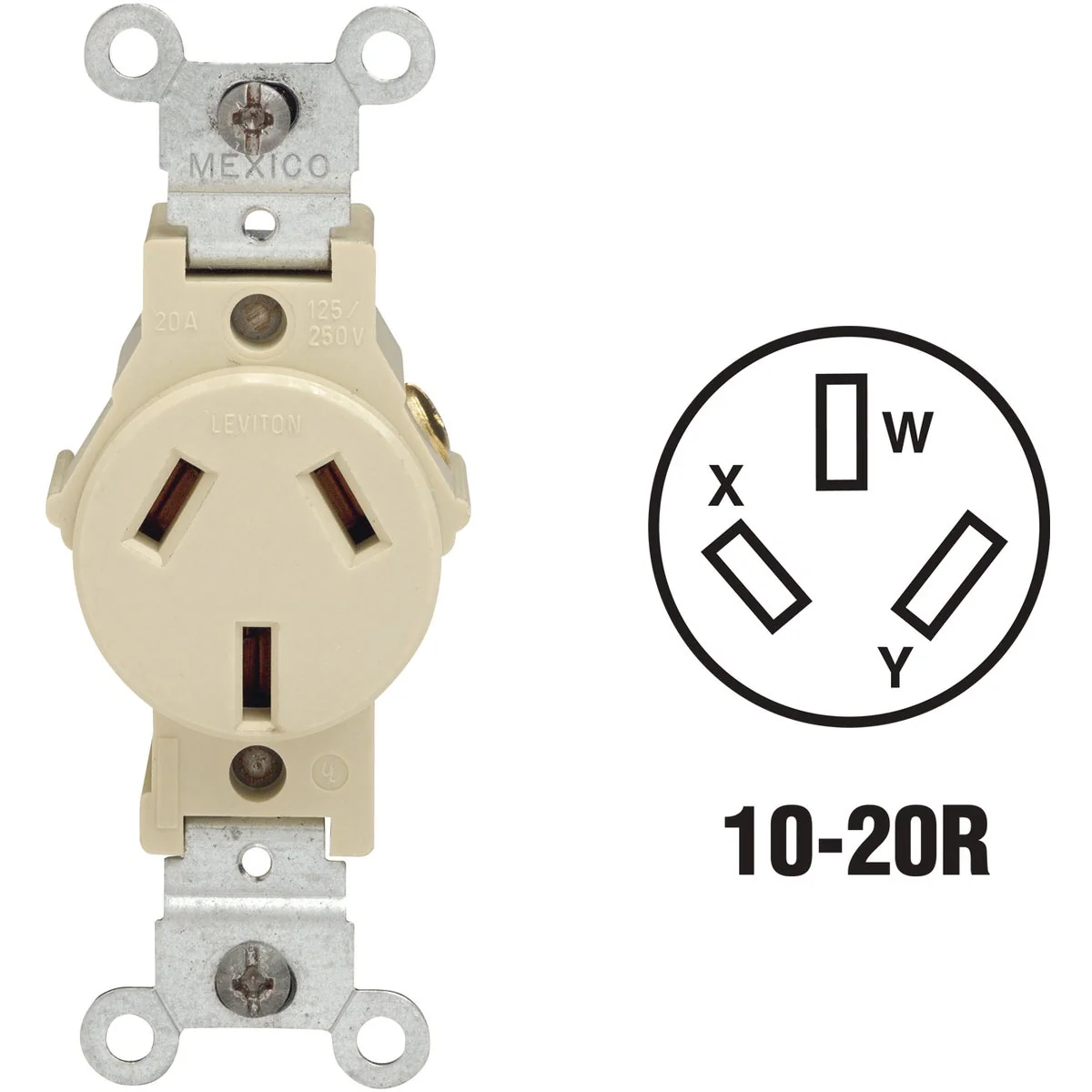 User-Friendly Leviton 20A Ivory Commercial Grade 10-20R Non-Grounding Single Outlet Reusable