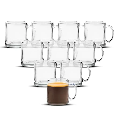 Secure Clear Glass Coffee Mugs 13 oz. Set of 10 10 Count Organic