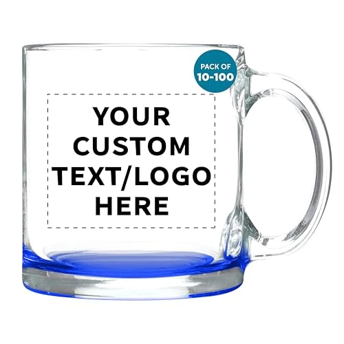 Fine Crafted Custom Clear Glass Coffee Mugs 13 oz. Set of 10 100 Count Unique