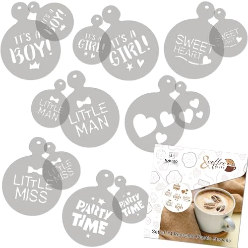 Healthy Coffee Stencils and Cookies Decoration 14Pcs 2.8 x2.8 and 4.3 x4.3 14 Count High-Performance
