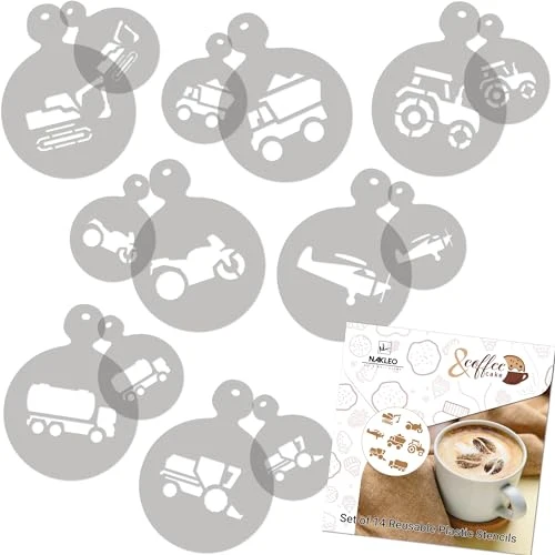 Smart Coffee Stencils and Cookies Decoration 14Pcs 2.8 x2.8 and 4.3 x4.3 14 Count Stylish