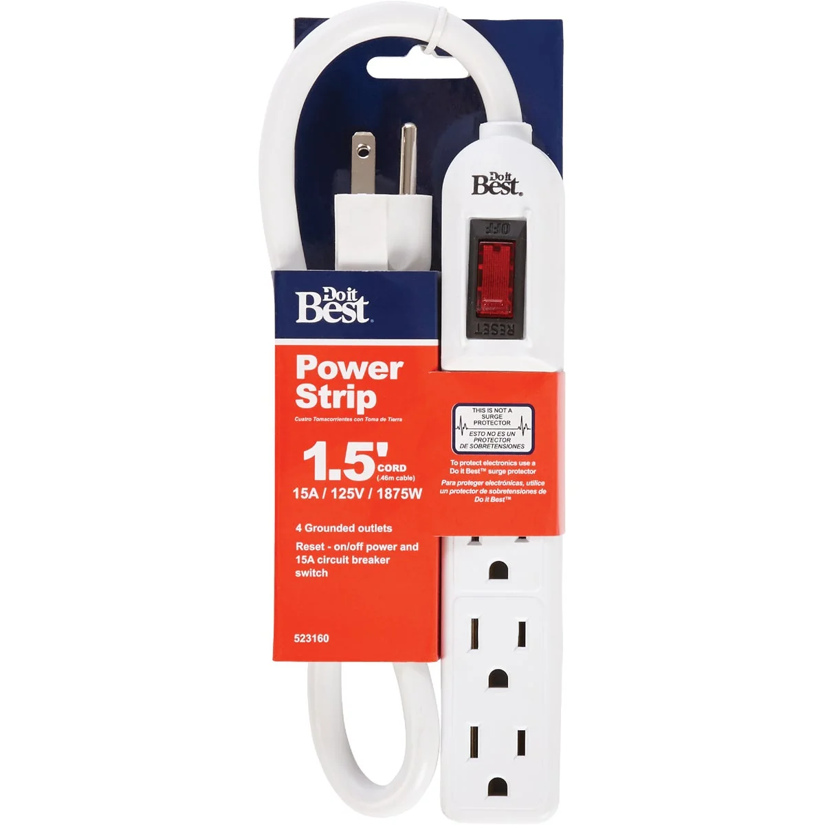 High-Grade Do it 4-Outlet White Power Strip with 1-1 2 Ft. Cord Recyclable