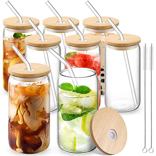 Crafted Glass Cups with Lid and Straw 8 Count Fine Crafted
