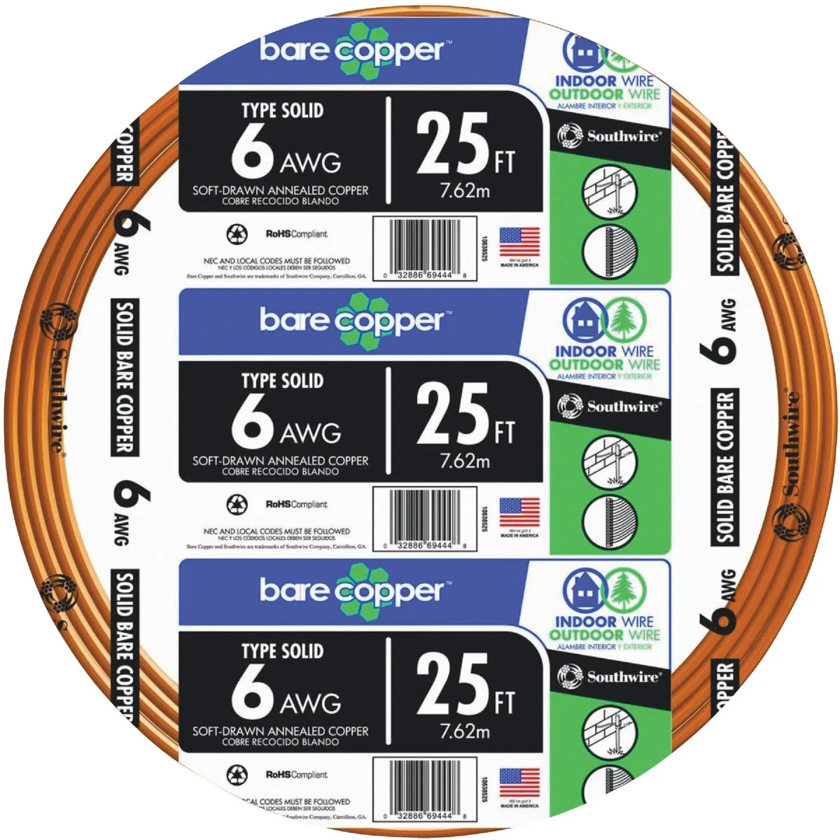Superior Southwire 25 Ft. 6AWG Solid Bare Ground Electrical Wire Dependable