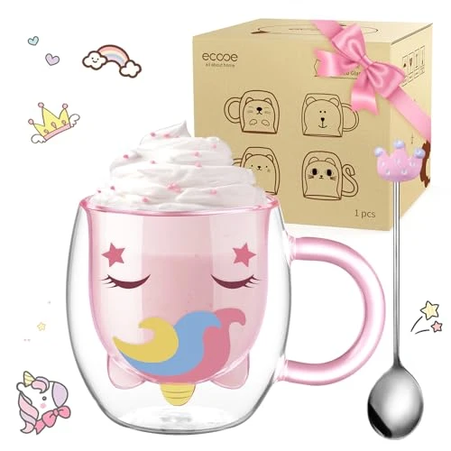 Next-Generation Cute Unicorn Mug Double Walled Glass Mug 9.4oz Coffee Milk Tea Cup Official
