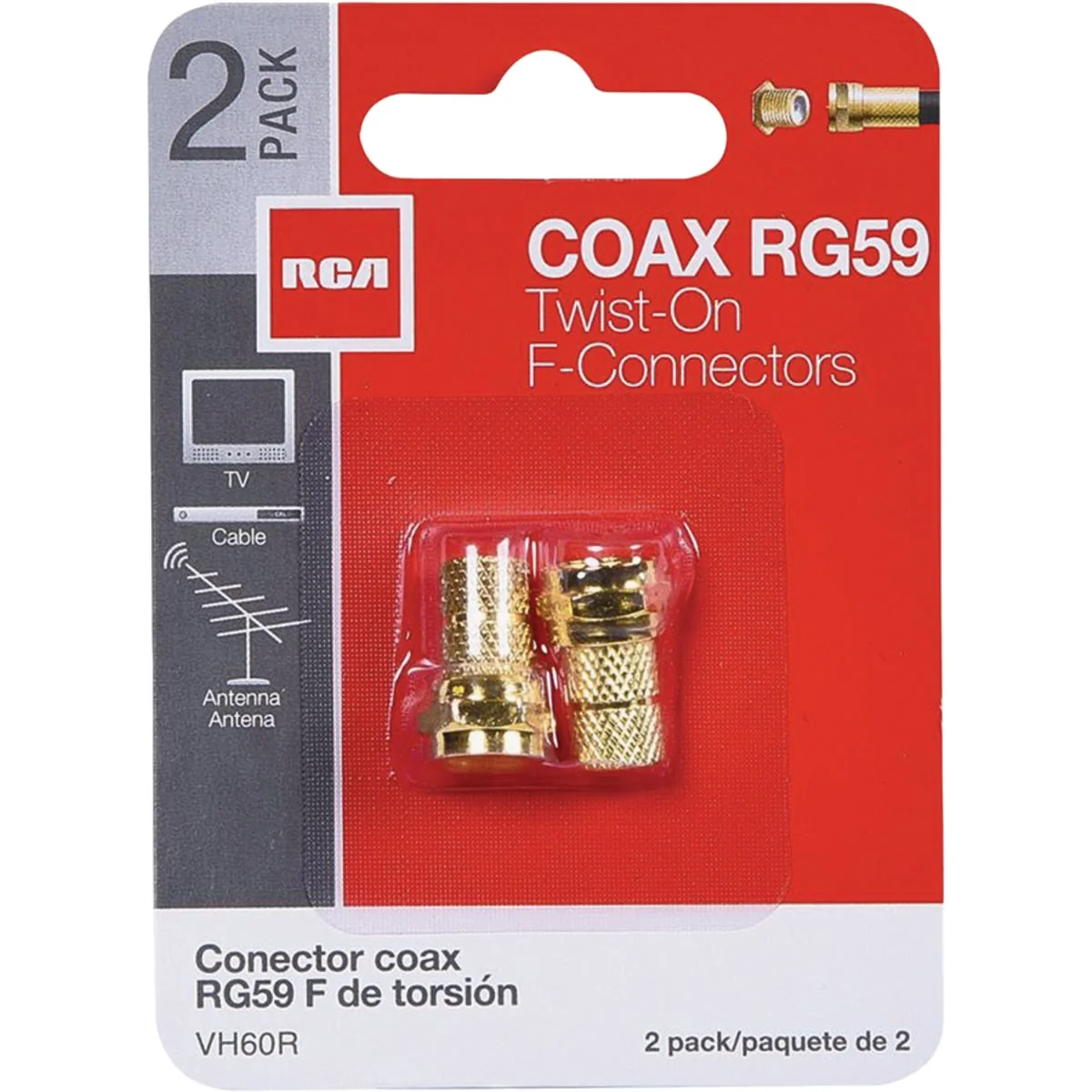 Certified RCA RG59 Coaxial F-Connector 2-Pack Casual