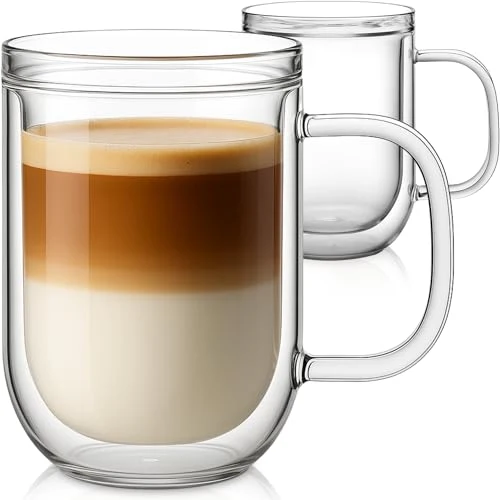 Effective 16oz Double Walled Glass Coffee Mugs Set of 2 32 Count Natural