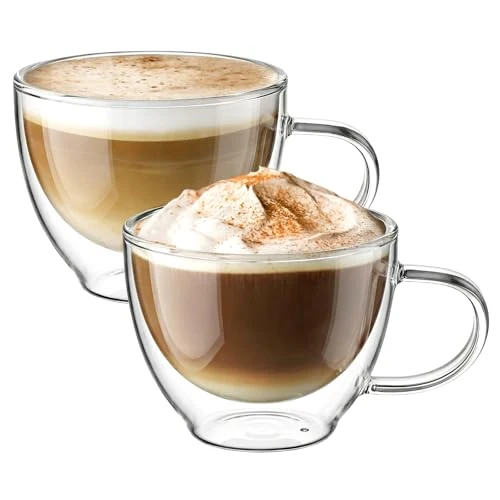 Secure Double Walled Glass Coffee Mug 12 oz Latte Cappuccino Cups Set of 2 2 Count Specialty