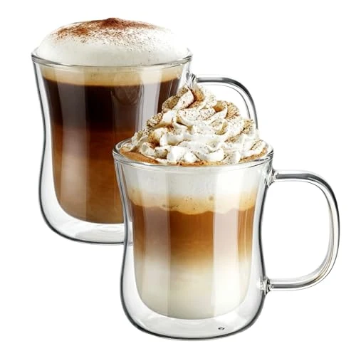 Artisan 12 oz Double Walled Glass Coffee Mug Latte Cappuccino Cups Set of 2 2 Count Outstanding